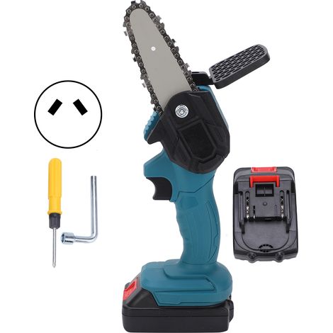 Scie à main miniature 4 pouces, tronçonneuse électronique portable à une main, outil de coupe avec brosse AC100-240V, bleu, prise AU (1/5)