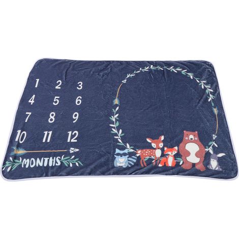Couverture d'étape mensuelle pour bébé avec motif d'animaux de dessin animé, en flanelle, fond photo, motif animal (1/5)