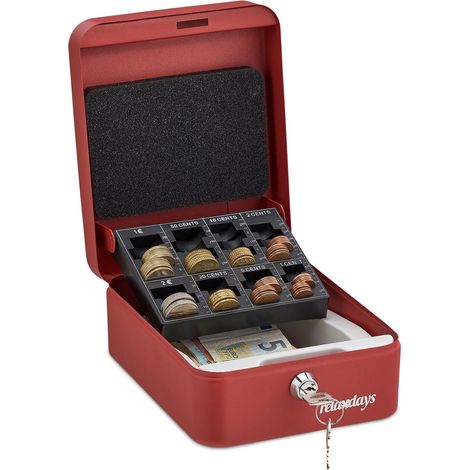 Cajon de efectivo rojo con contador de monedas