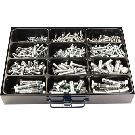 Oc-Pro – Assortiment de 732 vis tête hexagonale – Normes DIN 931/933 – Classe 8.8 – Finition zinguée – Pour fixation bois, métal, plastique