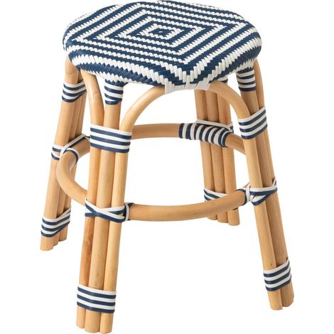 Tabouret en rotin bleu et blanc - bleu et blanc (1/5)