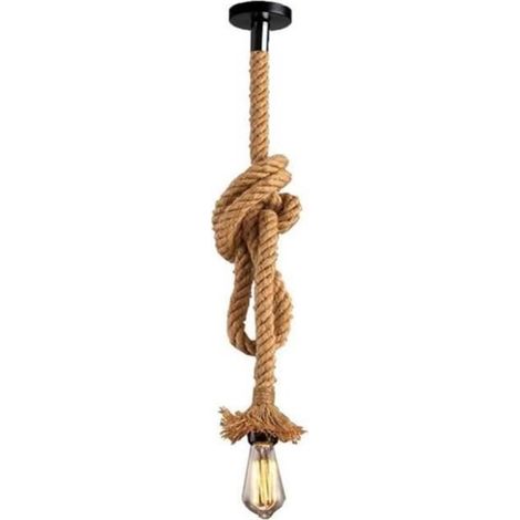 Rétro Lampe Suspension en Corde de Chanvre Vintage Style Rustique Luminaire pour Restaurant Bar Cafe Lighting, E27 2M (1/3)