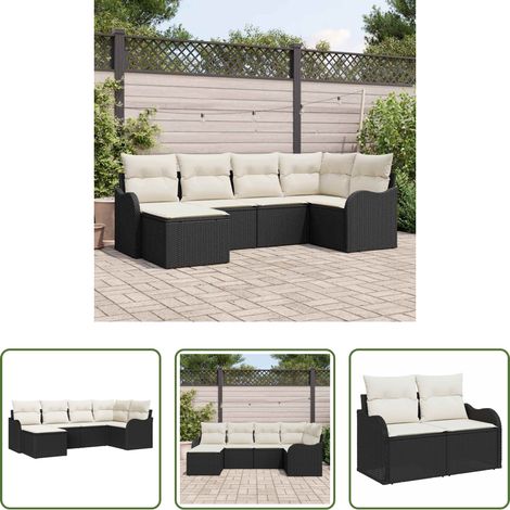 vidaXL Canapé de terrasse - Ensemble de canapé de jardin 6 pcs Noir et blanc Poly rotin (1/5)