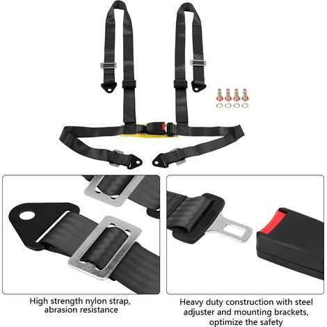 1x Harnais sécurité auto 4 points nylon acier sangle ajustable fermoir à came 2 pouces noir siège course universel (1/5)