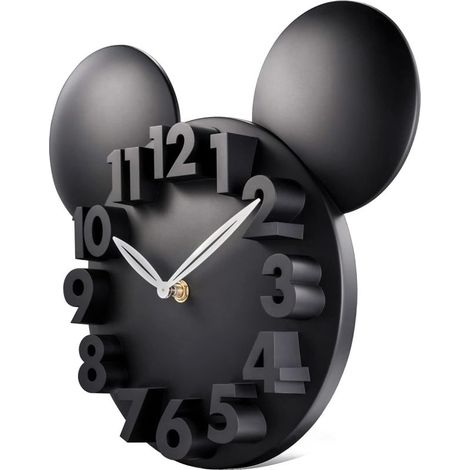 Horloge Murale Enfant Mouse Noire Chiffres 3D Pendule Murale Quartz pour Chambre Ecole Maternelle 32x28cm (1/5)