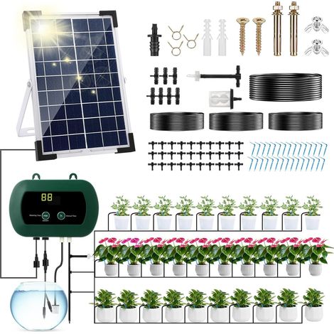 Kit D'irrigation Goutte à Goutte Automatique énergie Solaire, Système d'irrigation Jardin, Système D'arrosage Automatique de Jardin Avec 10 Modèles d'irrigation goutte à goutte et 30 pots (1/5)
