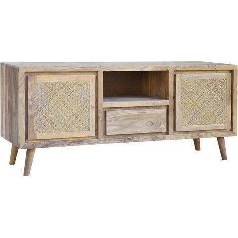 Meuble tv design naturel en acacia et cannage rattan - Naturel bois clair et cannage beige (1/3)