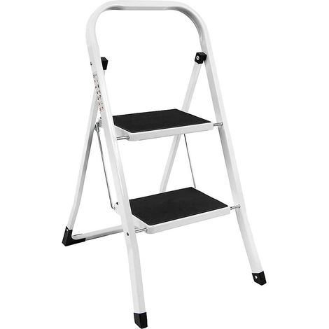 Heavy Duty Steel 2 Step Ladder Portable Compact Folding Metal Stepladder Stool Multi Purpose for Home Garden Warehouse Kitchen Mini Small Stepladder Stable Up to 150kg/330lbs Capacity