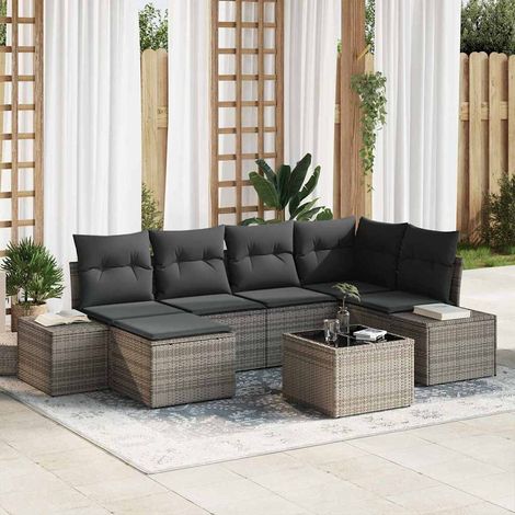 Conjunto de sofá de jardín con cojín 6 pcs Gris ratán sintético (1/5)