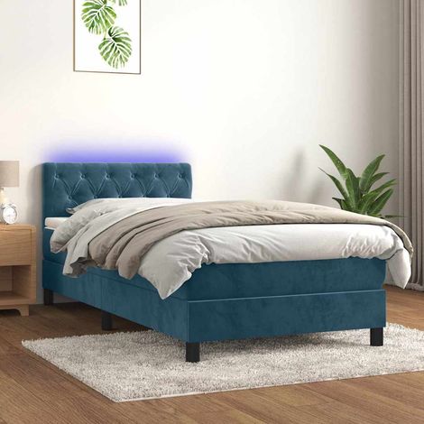 Cama box spring colchón y LED terciopelo azul oscuro 80x200 cm (1/5)