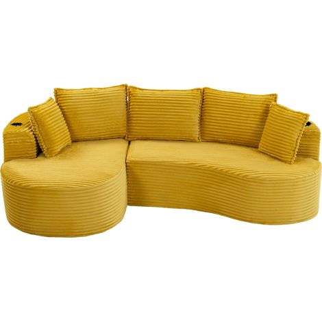 Canapé incurvé en velours côtelé avec porte-gobelets et poche de rangement, mousse haute densité, dimensions 250x152x82 cm (1/5)