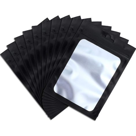 100 sachets de conservation alimentaire refermables en Mylar avec fenêtre transparente, sachets d'emballage pour grains de café, pour le stockage des aliments (noir, 7,6 x 11,9 cm) (1/5)