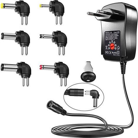 Einstellbares Netzteil – 100–240 V Wechselstrom-Eingang – 3–12 V Ausgang – 7 wählbare Spannungen – Kompatibel mit Routern und LED-Kameras – 1 Stück (1/5)