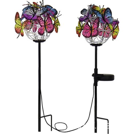 Lot 2 lampes jardin solaires papillon – étanches IP65 – décoration extérieure pour passage, anniversaire, fête (1/5)
