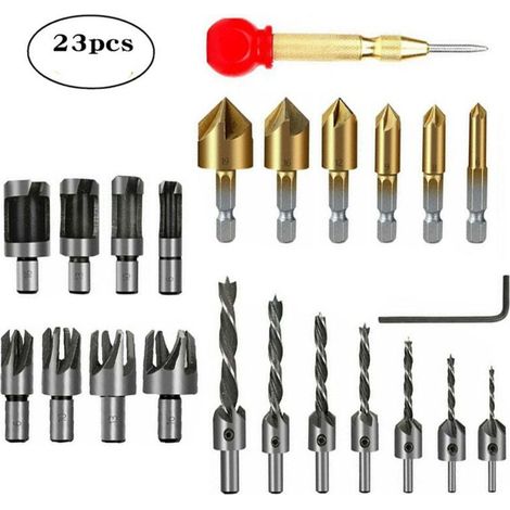 GROOFOO 23 pièces foret à tête fraisée ensemble bois alésage chanfrein fraise 3-10mm trous pilotes mèches à fraiser pour vis (1/5)