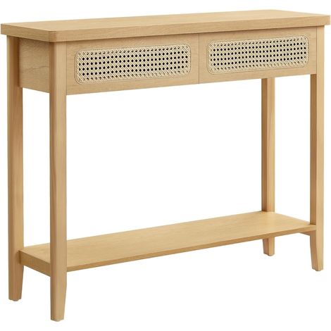 Boho-Konsolentisch mit Rattan-Schubladen und offenem Regal (1/5)
