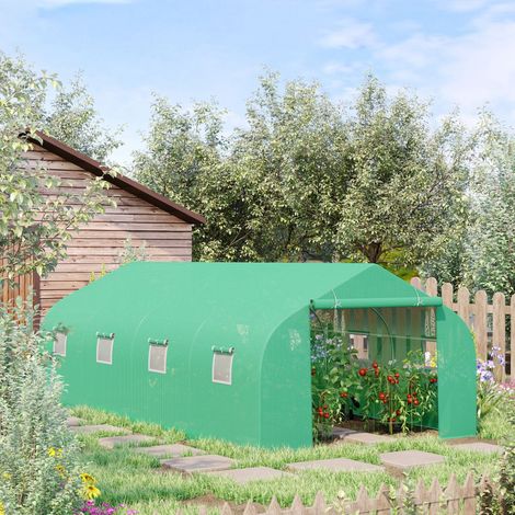Serre de jardin tunnel 595x300x200 cm acier vert OKMYHOME (1/4)
