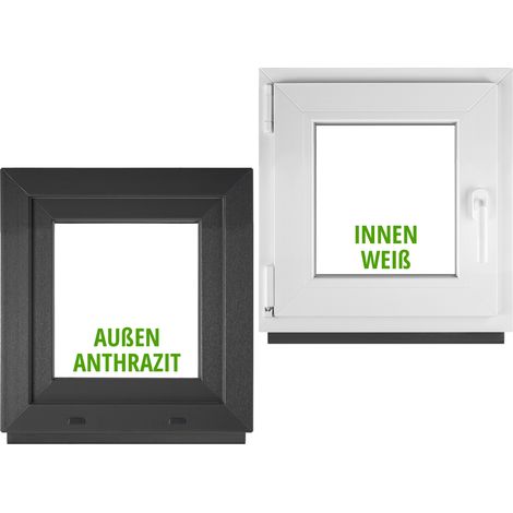Fenêtre PVC BauPlaza 105x105 cm (Largeur x Hauteur) Oscillo-Battante Ouverture Gauche – Anthracite Extérieur / Blanc Intérieur – Double Vitrage (1/4)