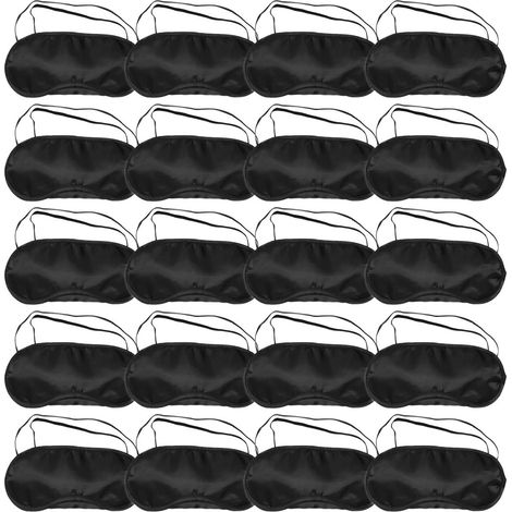 Lot de 20 masques de sommeil ultra doux 18,5x8,5 cm – respirant, occultant, coussinets nasaux, élastique, voyage jeux société, noir