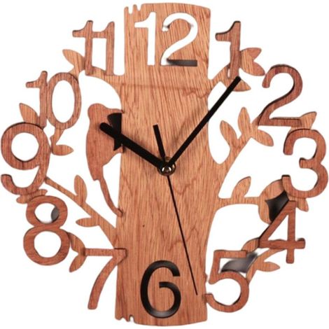 Horloge murale silencieuse en forme d'arbre, idéale pour la décoration du bureau, du salon ou de la chambre.