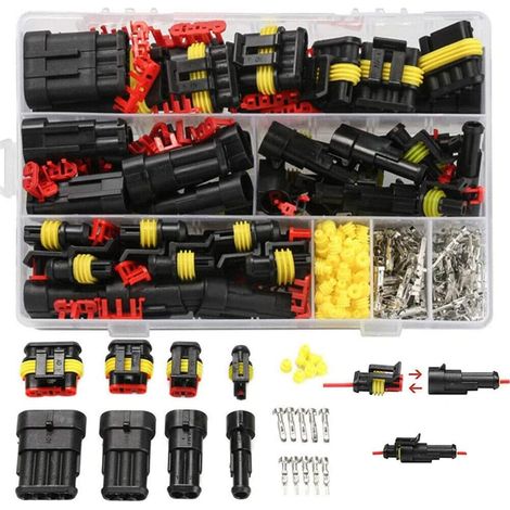Assortimento di 352 terminali di connettori elettrici per autoveicoli impermeabili da 1, 2, 3 e 4 pin per motociclette, auto, scooter, camion, barche. (1/5)