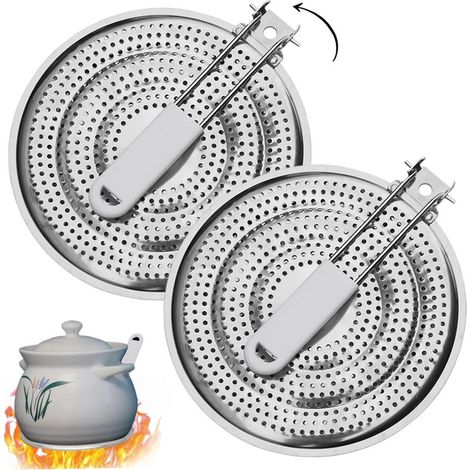 Lot de 2 diffuseurs de chaleur pour cuisinière à gaz double couche de 20,3 cm avec poignée pliable en polypropylène pour cuisine (1/4)