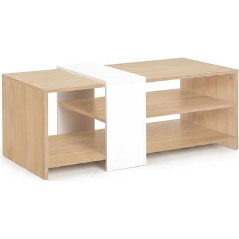 Tavolino da Salotto Moderno Aladin Legno Naturale e Bianco 100x53x41.5cm (1/5)
