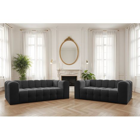 Sofaset Designersofa SOLVIE 3-4 in Stoff Moly Anthrazit