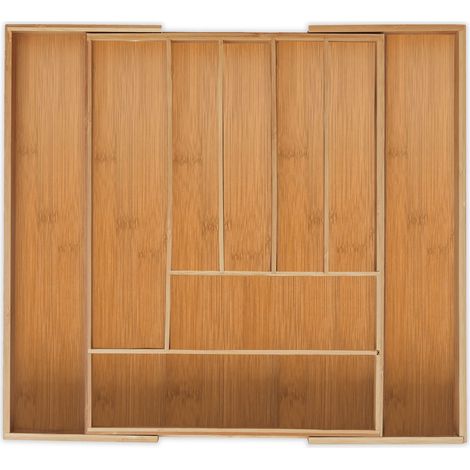 Relaxdays Cutlery Tray, Extendable, 7-9 Compartments, HxWxD: 5 x 49.5 x 44.5 cm, Kitchen Drawer Insert, Bamboo, Natural (1/5)