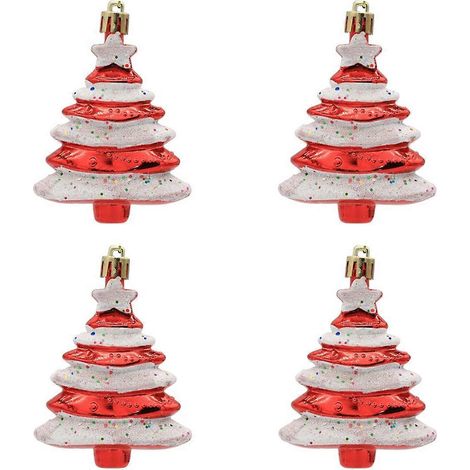 8x6cm 4er-Pack Weihnachtskugeln in Sonderform, rot, für Weihnachtsbäume