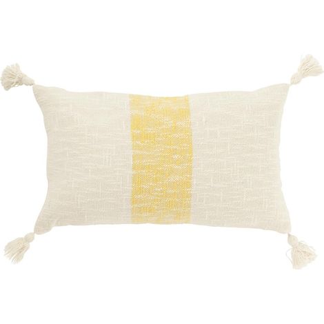 Coussin Déco Ligne "Polly" 30x50cm Blanc & Jaune (1/2)