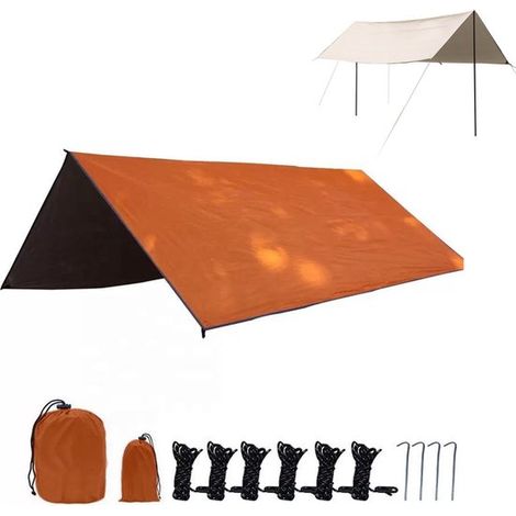 Auvent portable imperméable avec sac de rangement, SPF 300x300 cm, bâche de camping légère, convient pour 3-4 personnes, orange. (1/5)