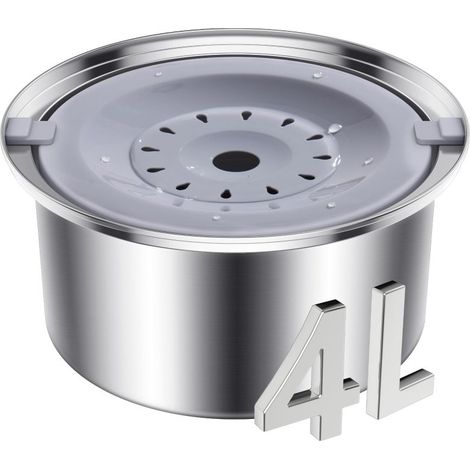 Gamelle d'eau pour chien en acier inoxydable 4 L, distributeur à débit lent avec filtration, anti-débordement (moyenne et grande taille)