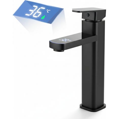 Robinet de salle de bain LED température digital pour lavabo et vasque monocommande style haut (1/5)