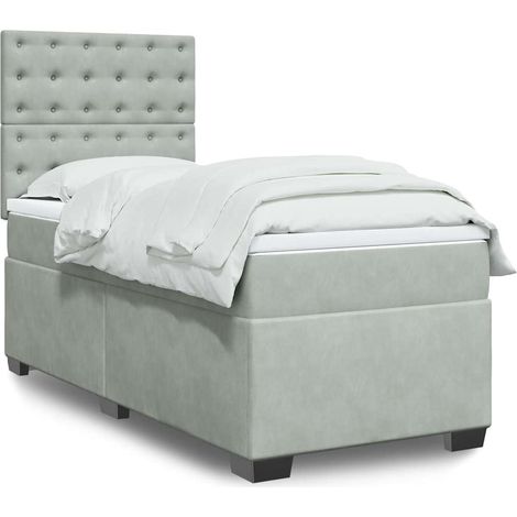 vidaXL Sommier à lattes de lit et matelas Gris clair 90x190 cm Velours (1/5)