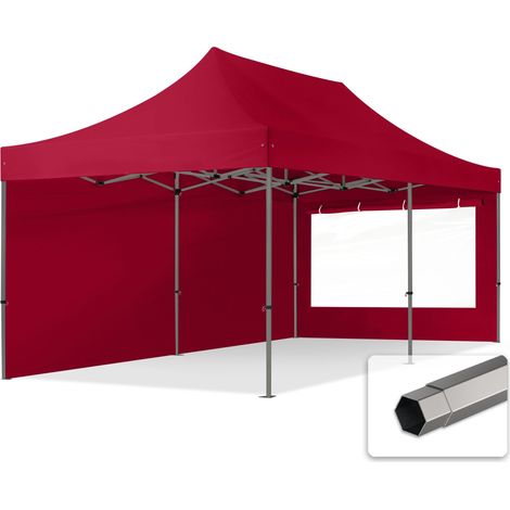 3x6 m Faltpavillon, PREMIUM Stahl 40mm, Seitenteile mit Panoramafenstern, rot