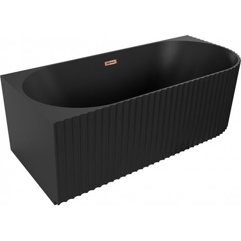 Baignoire îlot d'angle rainurée gauche Mexen Gia 170 x 80 cm, noir mat, trop-plein or rose - 52701708071L-60 (1/3)