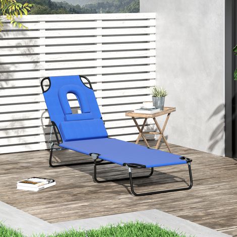 Outsunny Bain de Soleil Pliable transat inclinable 4 Positions Chaise Longue 3 Coussins fournis Bleu