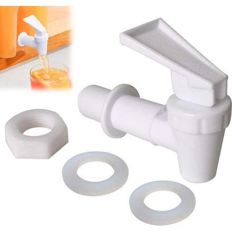 Robinet distributeur de boissons, robinet en plastique réutilisable avec valve rotative à 360°, étanche - blanc (1/5)