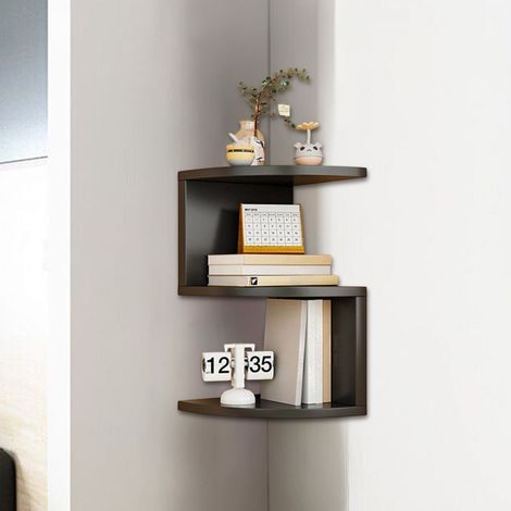 Kleines Eckregal aus Holz mit breiten Fächern, platzsparende Aufbewahrung für Bücher/Dekorationen