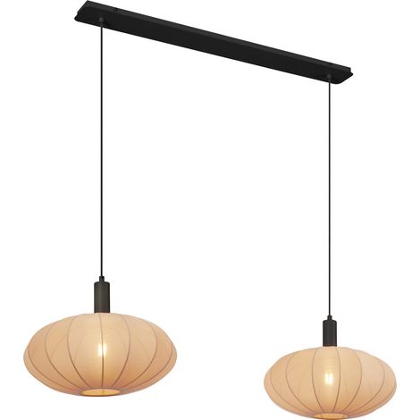 QAZQA Japandi Lámpara colgante Japandi negra con pantalla de tela marrón 2 luces - Bida Textil /Acero Rectangular /Redonda Adecuado para LED Max. 2 x 15 Watt