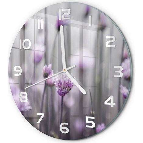 Horloge Murale Ronde Décoration Maison Verre Trempé Style Contemporain Fleurs de ciboulette fi 30 cm (1/5)
