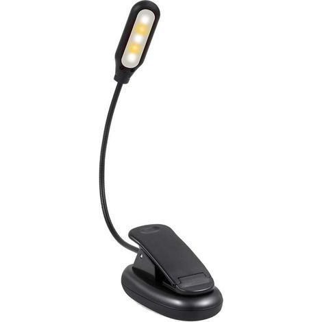 Lampada da tavolo a LED ricaricabile, bicolore, a clip, con 5 LED e cavo di ricarica USB, colore nero.