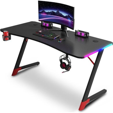 Bureau ergonomique gamer avec porte gobelet et support casque Urban Factory Ergo LED Noir