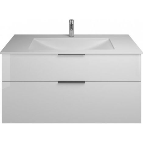 Burgbad Eqio Mineralguss-Waschtisch mit Unterschrank, mit 2 Auszügen und Griffleiste Weiß Hochglanz/Alpinweiss 122 cm Schwarz matt (1/2)