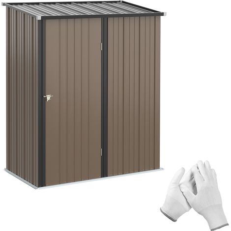 Caseta de jardín metálica con techo inclinado, acero galvanizado, marrón, 161,5 x 94,5 x 196 cm (1/5)