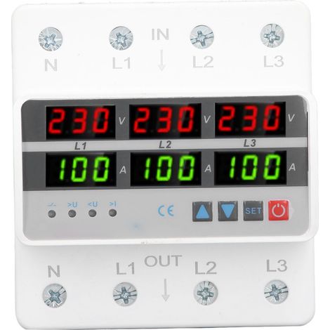 Dispositif de protection sur Rail DIN triphasé, protection contre les surtensions, limitation de courant, auto-réinitialisation, AC220V 380V 100A