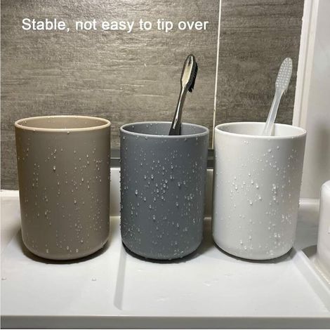 Gobelets brosse à dents, 3 pièces, plastique alimentaire, absolument incassable (blanc, gris, marron) (1/4)