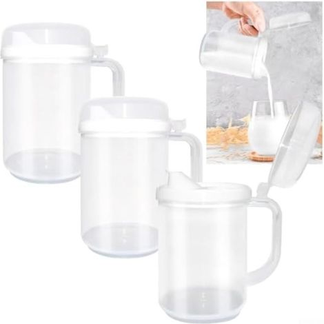 Petite bouilloire pour enfants avec couvercle, 650 ml, en plastique transparent anti-fuites, avec poignée ergonomique et couvercle anti-gouttes (lot de 3). (1/5)