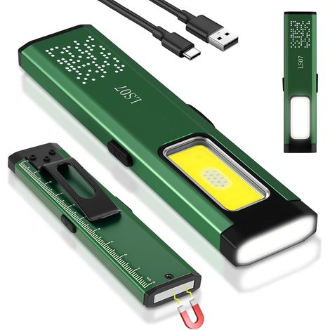 Mini-Flach-EDC-Taschenlampe, COB-Arbeitsleuchte mit Magnetfuß und Schlaufenclip, USB-C-wiederaufladbare Taschenlampe, für Wartung, Camping, Wandern, Notfälle (Schwarz) (1/5)